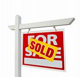 Sold Home For Sale Real Estate Sign Isolated on a White Background.