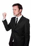 angry businessman is showing his fist