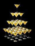 3D pyramid of champagne glasses