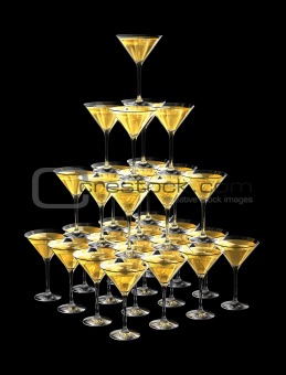 3D pyramid of champagne glasses