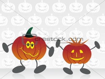 set of cartoon pumpkin with background