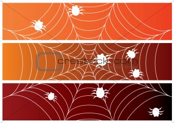 Set of three halloween banners with spiders