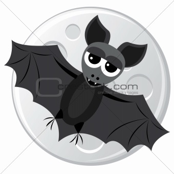 Cartoon bat flying on the moon background