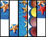 Vertical banner, heading for a website - Starfish and sand