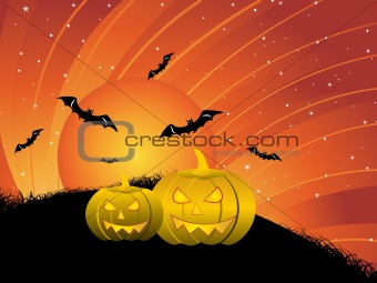 stripes background with pumpkin, bat