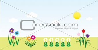 Landscape Background With Flowers