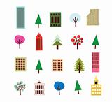 Highrise Building And Tree Set