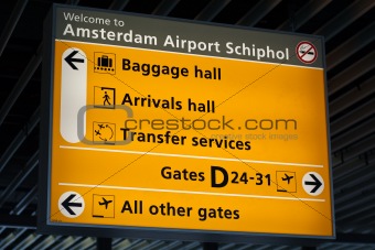 Information sign in Schiphol airport