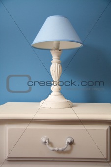 white lamp with blue lampshade