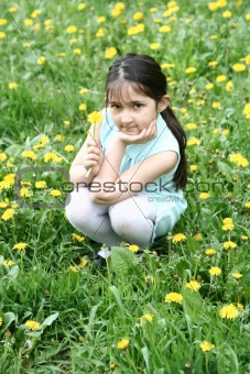 The nice girl among yellow colors and grasses