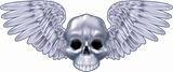 Winged metallic skull motif