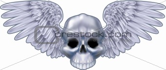 Winged metallic skull motif