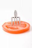 tomato slice on the fork