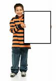 Boy holding a blank sign