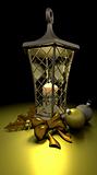 traditional christmas lantern with candle and decorations