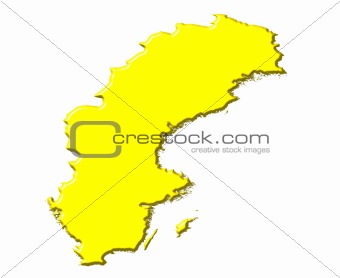 Sweden 3d map with national color