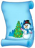 Blue parchment with snowman and tree