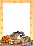 Frame with cute cat and dog