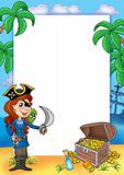Frame with pirate girl and treasure 2