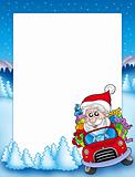 Frame with Santa Claus driving car