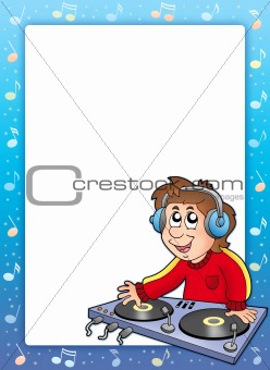 Music frame with cartoon DJ boy
