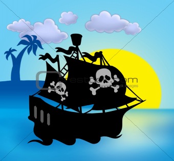 Sunset with pirate ship silhouette