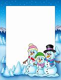Winter frame with snowman family
