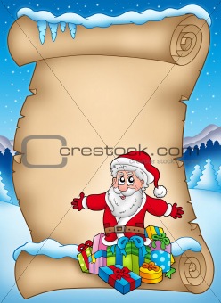 Winter parchment with Santa and gift