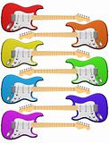 Rainbow colored electric guitars