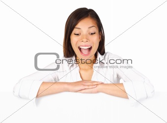 Excited billboard woman