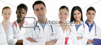 Doctors team group in a row white background