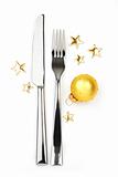 knife and fork with bauble and stars / christmas