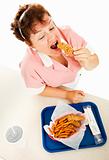 Waitress Eating Fast Food