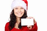 Santa girl holding business card