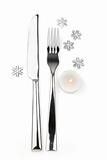 knife, fork with snowflakes and candle