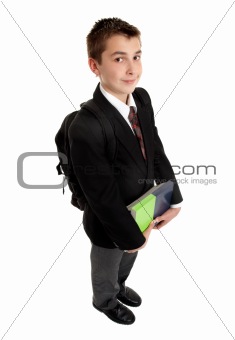 School student with books and backpack