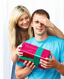 Woman giving a present to her boyfriend