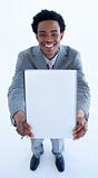 Afro-American businessman holding a big notebook