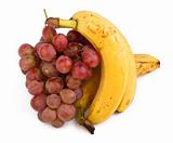 high resolution photo of dark grapes and bananas