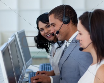 Hansome businessman in a call canter 