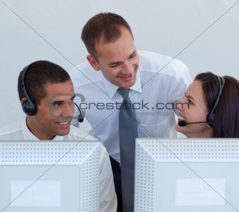 Manager and business people in a call canter 