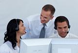 Manager and business people talking in a call canter 