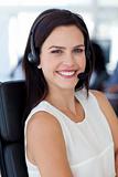 Portrait of attractive businesswoman in a call centre