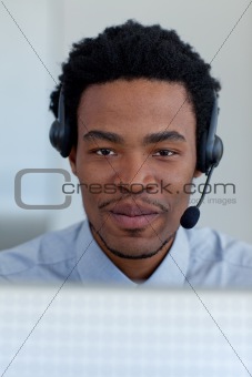 Portrait of Afro-American businessman in a call center