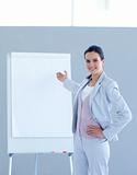 Businesswoman pointing to a whiteboard