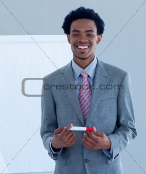 Afro-American businessman giving a presentation