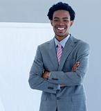 Confident Afro-American businessman in a presentation