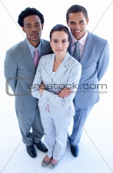 High angle of confident business team