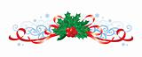 Christmas decoration with holly and ribbons / vector