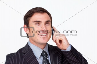 Portrait of an attractive smioing businessman on mobile